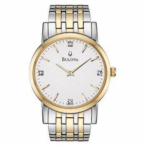 Bulova Diamond Accent Two-Tone Watch with White Dial (Model: 98D114)